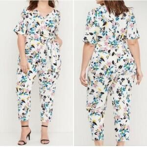 NWT Lane Bryant Dolman‎ Sleeve Jumpsuit Floral White Size 22